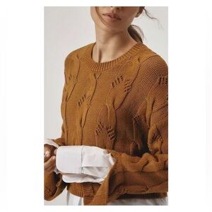 Anthropologie PILCRO Cropped Cable Knit Sweater M w/ Attached Button Down NWT